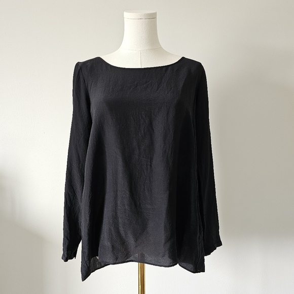 Club Monaco S 100% Silk Longsleeve Blouse Black Women's Top Open Back - Picture 1 of 5